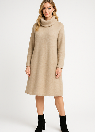 Теплое батальное платье миди