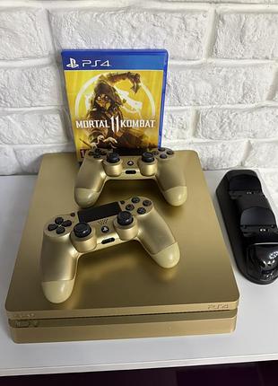 Sony playstation 4 slim 500gb. gold + 2 джойстики + док-станція + mk11