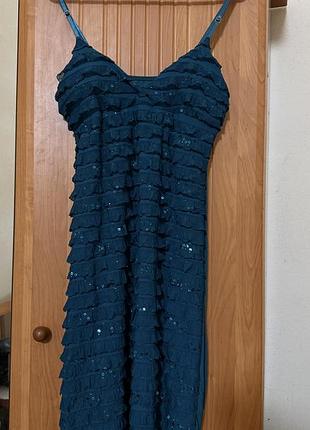 Сукня святкова з паєтками синє-зелена s/m