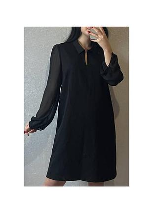 Стильное модное актуальное черное платье с прозрачными рукавами