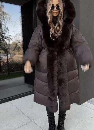 Зимова куртка з хутром еко норка на пуху