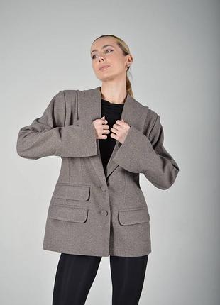 Приталенный жакет на пуговицах с карманами, женский плотный кашемировый жакет на весну осень коричневый, пиджак в деловом стиле, 3270