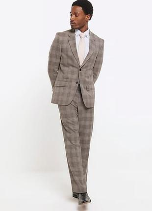 Брендовый костюм клетка двойка серый river island