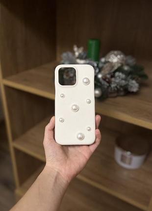 Чохол айворі з перлинками на 14 про макс