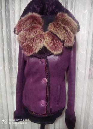 Натуральна дублянка з капюшоном 44-46р