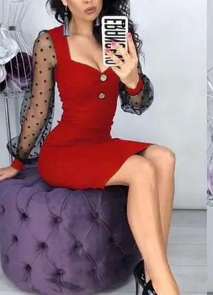 Сукня жіноча червона плаття футляр жіноче брошки з рукавом сітка