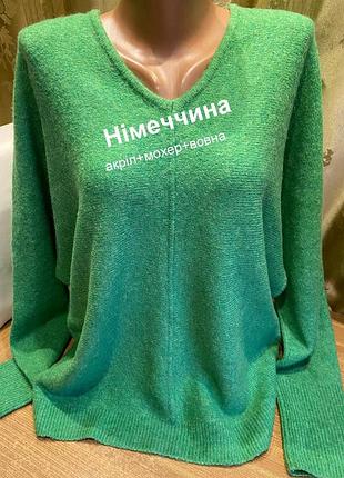 Женский свитер-пуловер акрил мохер шерсть l-xl зеленый меланж /opus / нитевичка.