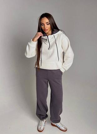 Костюм  жіночий худі і штани трииитка пеньє молочний+графіт вершковий+шоколад 42-44 і 46-48