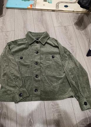 Оливкова рубашка-піджак в рубчик