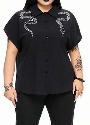 Коттоновая хлопковая рубашка с вышивкой змеи, батал, большой размер, romwe.