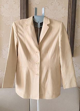 Шкіряний наппа піджак пиджак бежевый шкіра кожа кожанный бєж шкіра натуральна натуральная кожа кожи кожаная 14 л l 40 48-50