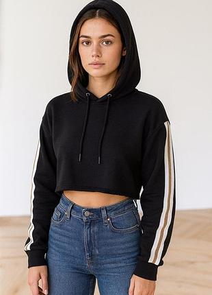 Жіночий кроп укорочений худі світшот в полоску prettylittlething кофта з капюшоном