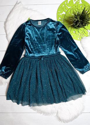 Платье бархатистое с фатиновой юбочкой