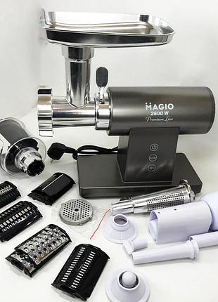 Мясорубка magio mg-271 premium line, электрическая мясорубка с насадками, электромясорубка для шинковки