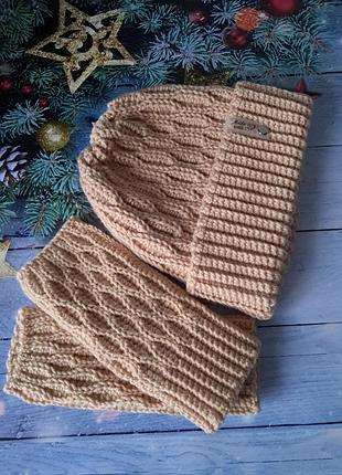 Набор шапка +митенки полушерсть подарочная упаковка разные цвета