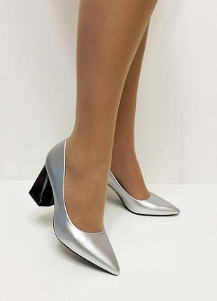 Женские туфли лодочка серебро на каблуке 36 37 38 39 40 размер