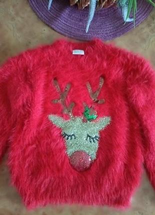 Свитер, свитшот с новогодним принтом для девочки