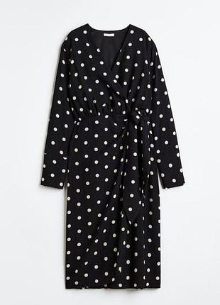 Черное миди платье в горошек h&amp;m