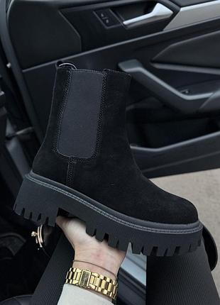 Натуральна замша челсі черевики зимові на хутрі