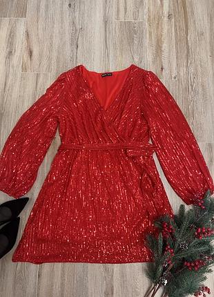 Святкова сяюча неймовірна червона сукня в паєтку