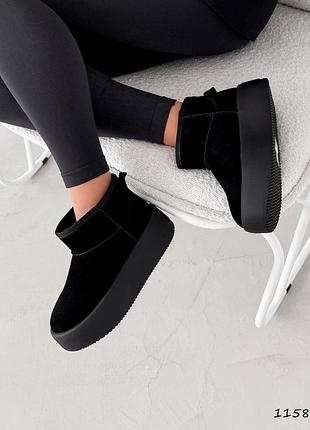 Уггі жіночі чорні замша / зимові уггі чорні / чорні уггі на платформі