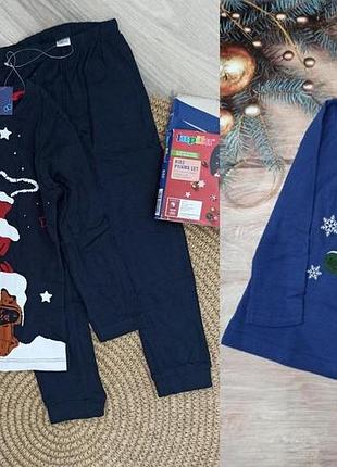 98-104  зріст lupilu! новорічна піжама з санта клаусом і оленем. з принтом натуральна. 100% cotton! домашній комплект на манжетах  всі бірки и повніст