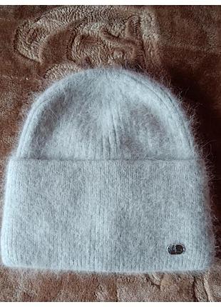 Зимняя женская фирменная шапка ангора на флисе