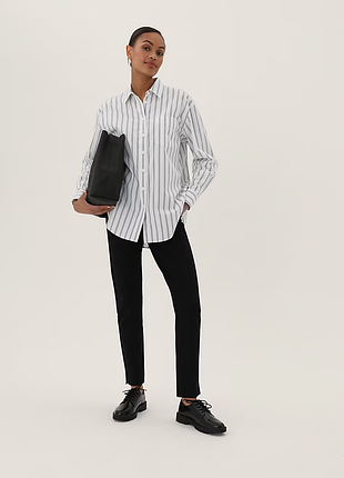 Кремовая хлопковая рубашка в полоску от marks &amp; spencer