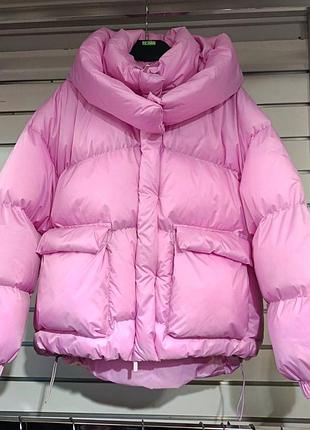 Женский удобный теплый зимний дутый пуховик пуфер теплая зимняя дутая куртка курточка розовый персиковый