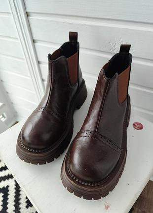 Ботинки демисезонные коричневые челси 24.5 см 38 размер