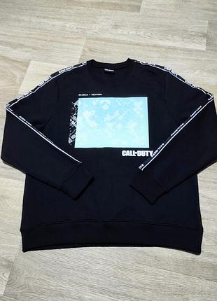Свитшот мужской george чёрный, тёплый на флисе с принтом call of duty,  размер l-xl