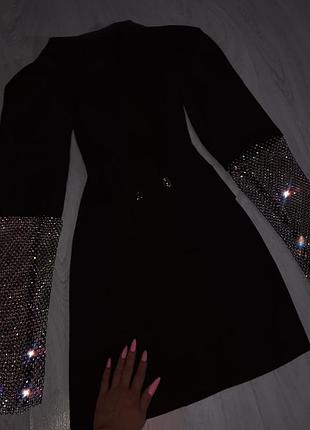 Роскошное камни стразы рукава сетка платье пиджак