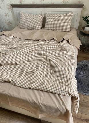 Постельное белье евро бежевая клетка s-ma tsh2