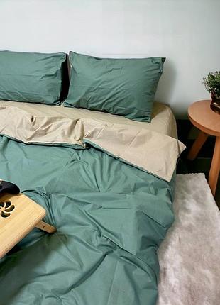 Постельное белье двуспальное хаки+беж s-ma tsh2