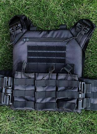 Плитоноска быстрого сброса с тройным подсумком под магазины черная tsh2