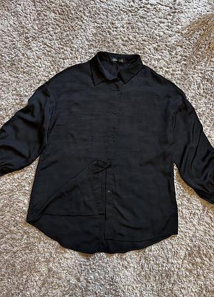 Черная рубашка оверсайз свободная рубашка блузка на пуговицах сорочка вільного крою