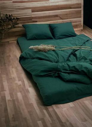 Постельное белье полуторное однотонк темно-зеленая s-ma tsh2