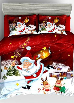 Постельное белье полуторное новогоднее фланель дед ловец звезд s-ma tsh2