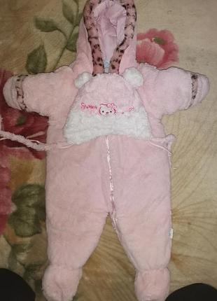 Детский тёплый комбинезон с шапочкой