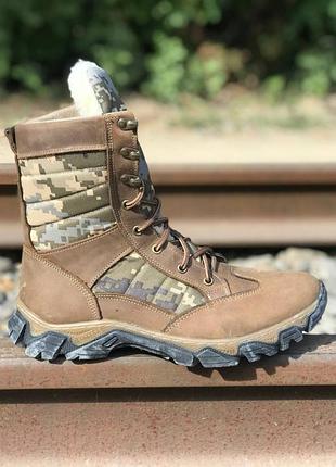 Тактичні зимові берці хутро колір коричневі / піксель tsh2