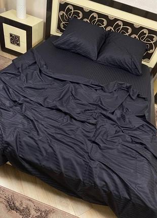 Комплект постельного белья страйп сатин черный семейный s-ma tsh2