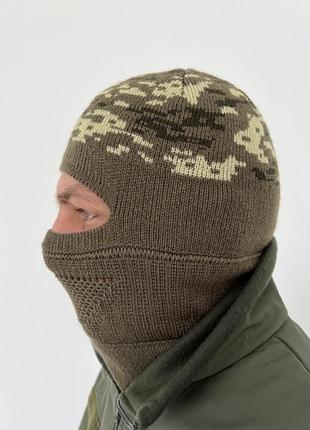 Шапка балаклава 2 в 1 вязаная цвет масла / пиксель tsh2