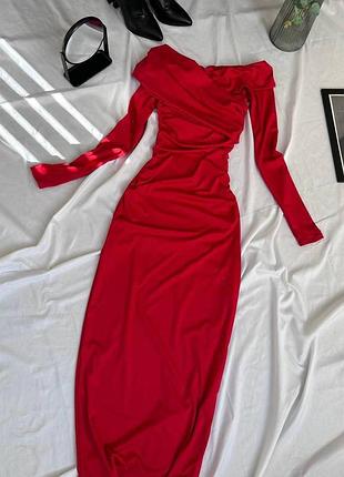Платье женское красное, длинное миди осеннее весеннее летнее