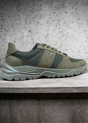 Тактичні кросівки літні samer pro натуральна шкіра та сітка олива tsh2