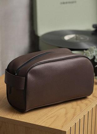 Кожаная косметичка дорожная сумка несессер without cosmetic brown tsh2