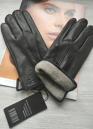 Мужские кожаные перчатки перчатки из оленевой кожи, румыния подкладка шерсть black tsh2