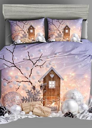 Постельное белье полуторное новогоднее фланель пурпурное небо s-ma tsh2