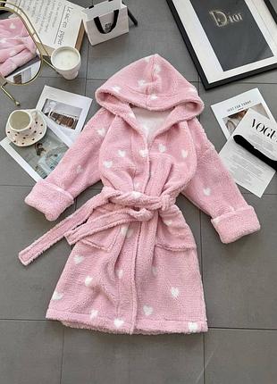 Халат домашний розовый женский с поясом и капюшоном теплый махровый короткий осенний весенний зимний