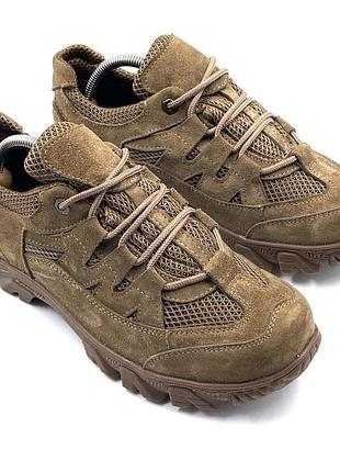 Тактичні літні шкіряні кросівки вставки 3d сітка койот. tsh2