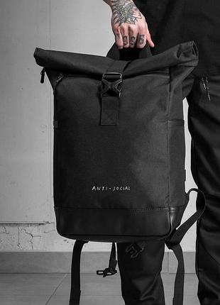 Повседневный рюкзак роллтоп школьный without с принтом antisocial black tsh2